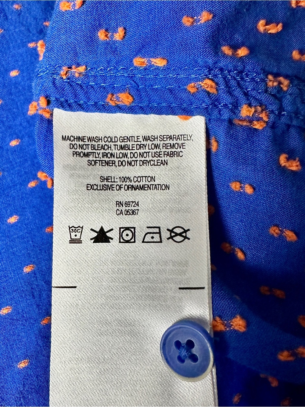 Women's Royal Blue Button-Down Shirt with Subtle Dot Print - Picture 10 of 10